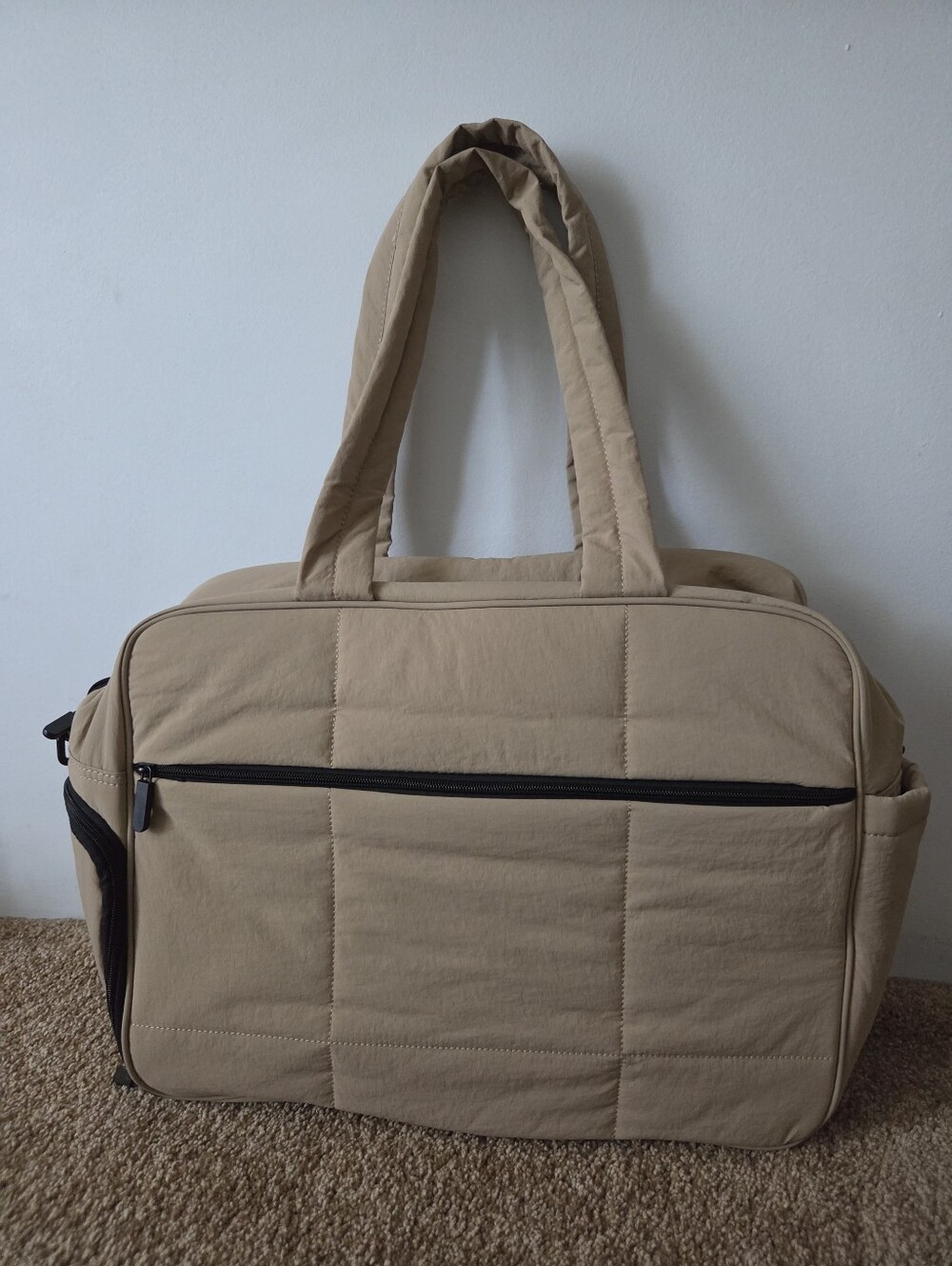 Puffer Weekender Tote Bag - Beige/Light brown - SHOULDER STRAP MISSING